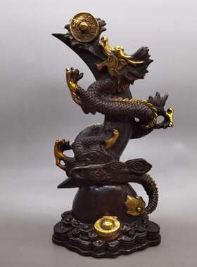 纯铜龙摆件飞龙在天盘龙柱五爪青龙戏珠龙形桌面装饰动物玄关礼品