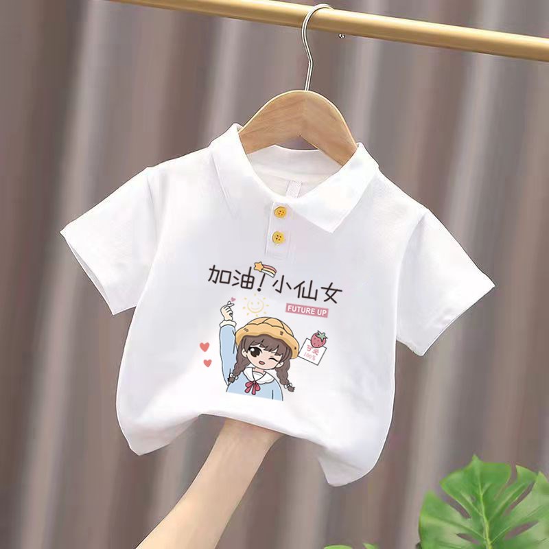 纯棉女童装POLO衫夏季儿童宝宝卡通洋气百搭休闲短袖T恤翻领上衣