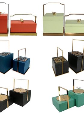 古典新中式禅意木金属提篮盒样板间售楼处酒店首饰锦盒装饰品摆件