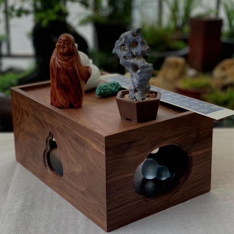 九眼 【苏缘】北美黑胡桃可拆卸文房置物架 文盘书箱茶盒收纳盒