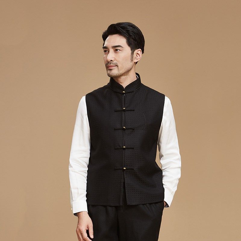 中式盘扣休闲唐装马甲中青年复古立领春秋季男上衣马夹中国风背心,男装,唐装,淘宝优惠券,粉丝福利购,淘宝优惠卷