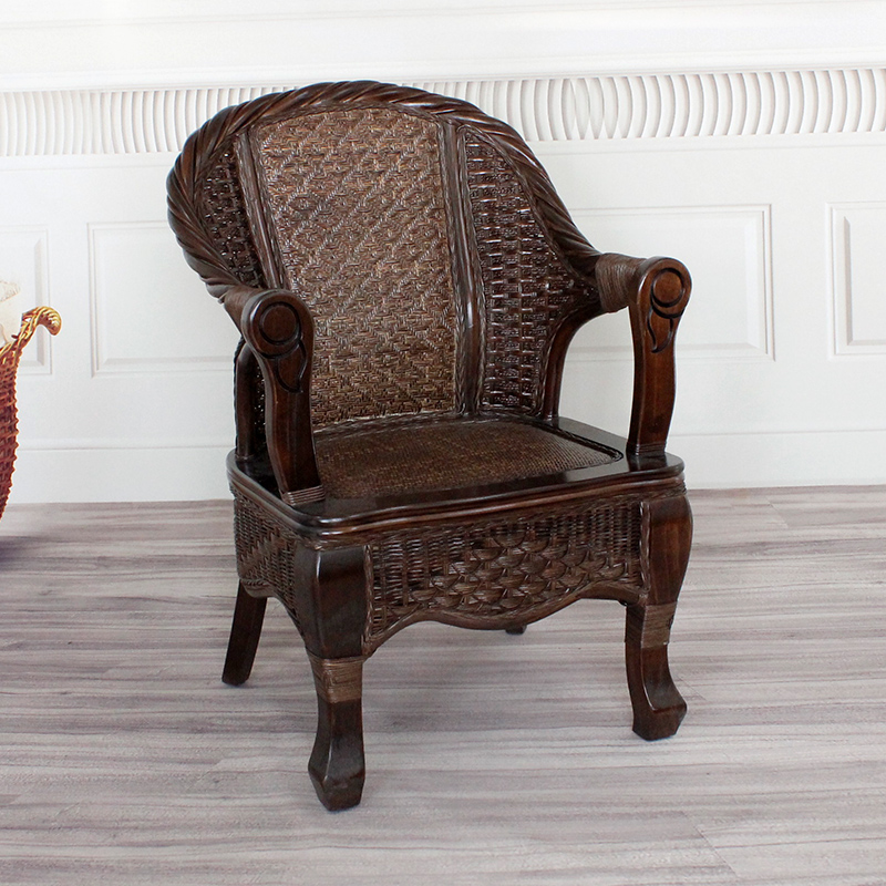 藤编桌椅子茶几三件套天然真藤椅实木家用阳台户外休闲靠背扶手椅