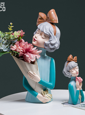 捧花女孩摆件创意家居客厅电视柜花束装饰品泡泡教师节礼物轻奢风