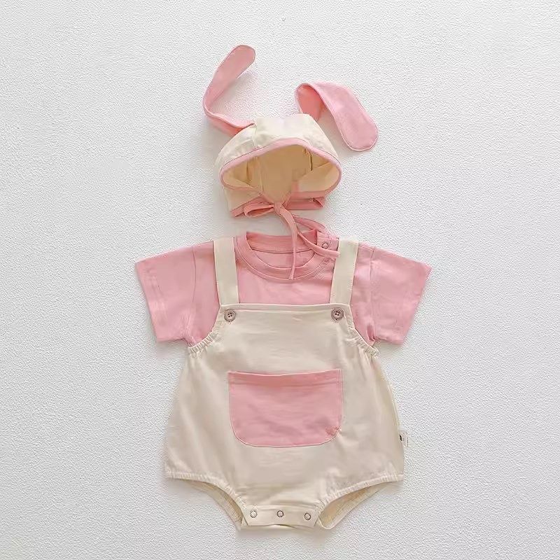 婴儿套装夏季洋气一岁宝宝衣服女夏装公主百天照洋气三件套配帽子