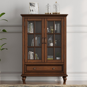 美式 乡村实木酒柜客厅餐厅复古双开门餐边柜矮柜储物柜收纳柜家具