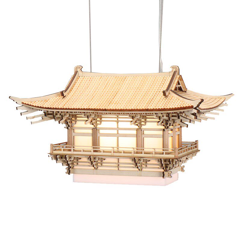 新中式吊灯设计师茶室售楼部酒店大堂吊灯徽派古建筑木艺房子灯具