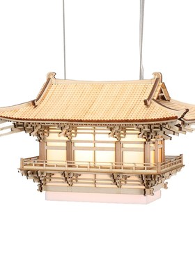 新中式吊灯设计师茶室售楼部酒店大堂吊灯徽派古建筑木艺房子灯具