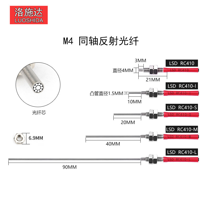 洛施达 M3 M4M6同轴光纤管光纤放大器探头漫反射 接近开关 传感器