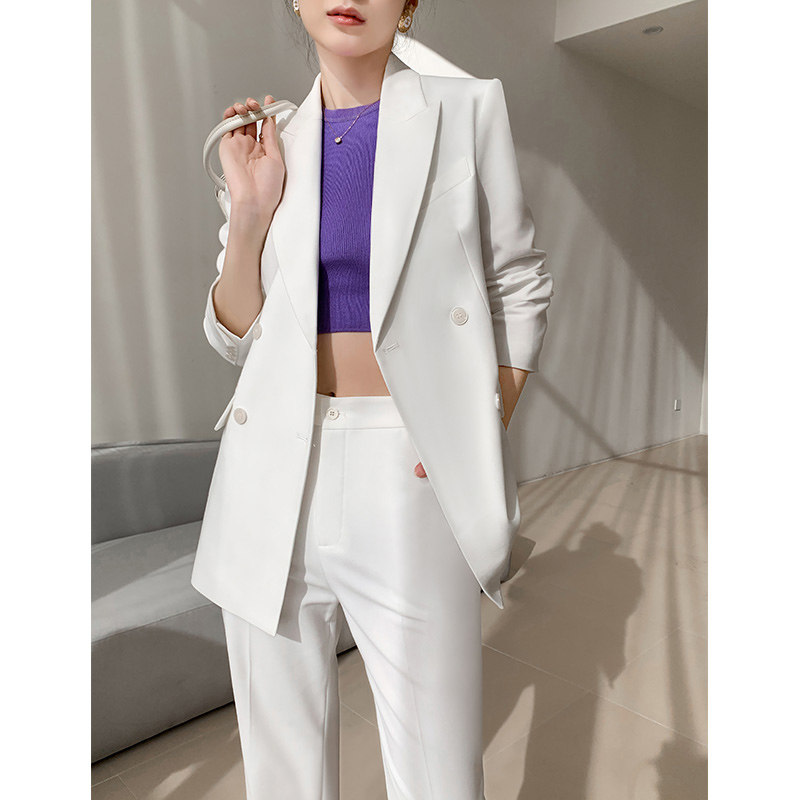 白色休闲西装套装女高级感职业正装时尚气质英伦风阔腿裤西服外套