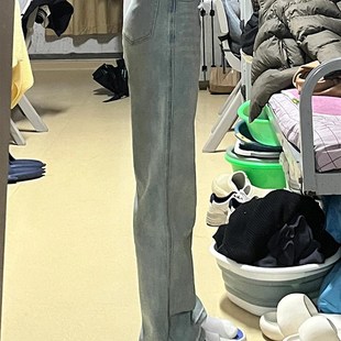 浅蓝色直筒牛仔裤女大码胖mm高腰显瘦阔腿裤子梨形身材遮胯长裤夏