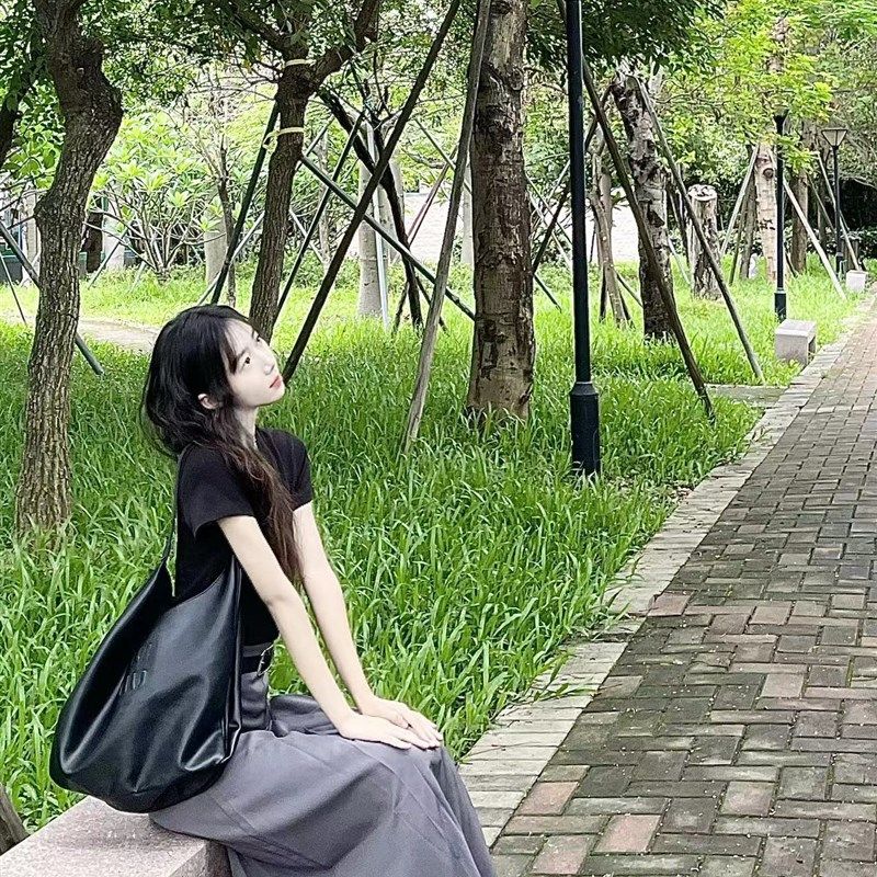 学院风灰色高腰西装百褶裙气质高级感宽松垂感A字中长款半身裙子