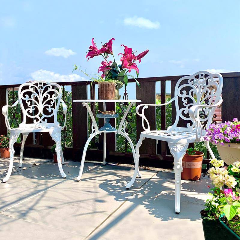 J6DA户外桌椅庭院休闲室外欧式阳台桌椅铸铝白色桌椅铁艺花