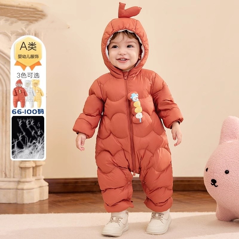 童装儿童羽绒服女童轻薄连帽外套男童宝宝爬服冬婴幼儿保暖连体衣