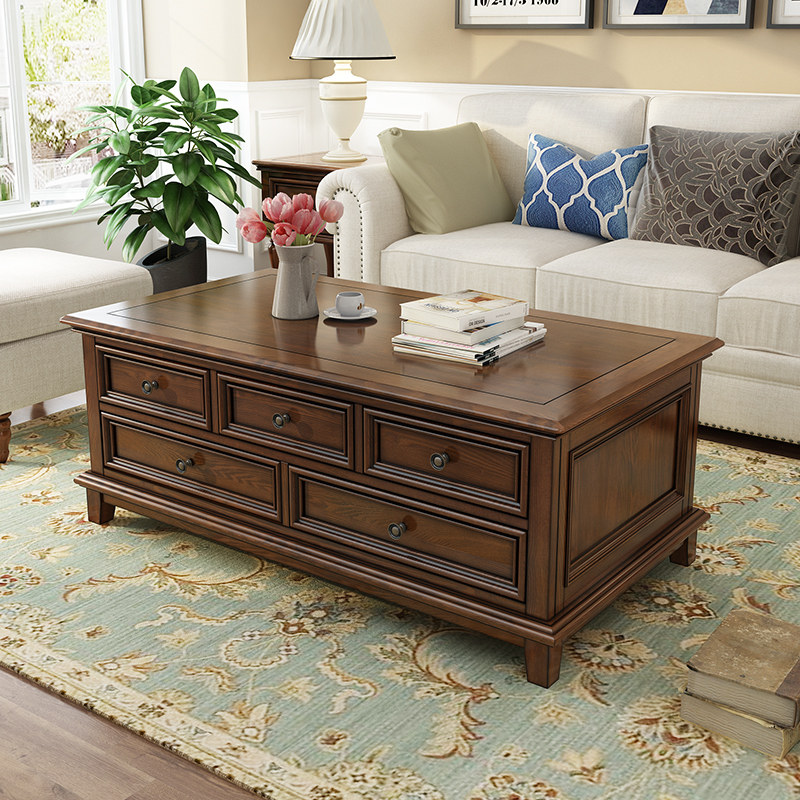 美式实木茶几乡村复古客厅整装简约茶几电视柜组合小户型茶桌家具