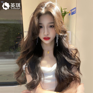 英琪假发女长发封边蕾丝递针蓬松自然长卷发大波浪全真人发全头套
