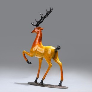 《一路高升》铜金岁月黄铜鹿摆件工艺品新中式铜器办公室桌面装饰