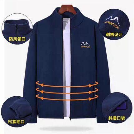 春秋季新款摇粒绒外套中年男士立领卫衣爸爸加绒加厚保暖大码上衣