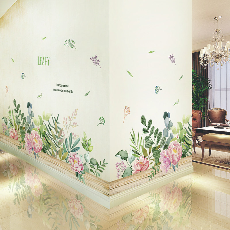 客厅花草绿叶墙角装饰踢脚线墙贴纸自粘墙纸卧室墙面装饰壁纸贴画