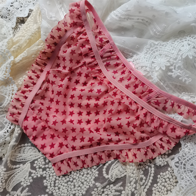 高开叉不勒腿性感甜美橘色星星网纱T裤纯棉裆荷叶边女式三角底裤,女士内衣/男士内衣/家居服,女三角裤,淘宝优惠券,粉丝福利购,淘宝优惠卷