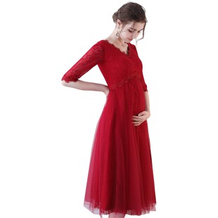 孕妇敬酒服2021秋冬新款 高腰新娘结婚礼服回门服晚礼服女 红色大码