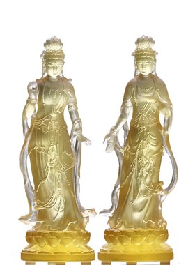 东方三圣日月光菩萨八吉祥琉璃发光底座药师琉璃光如来佛像摆件