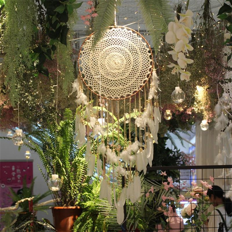 捕梦网色墙壁白米大号草坪吊饰印第安户外房间编织挂饰羽毛婚礼