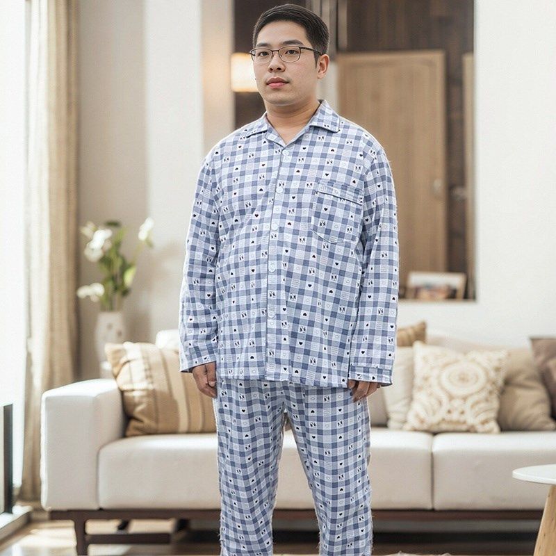 大码睡衣男春夏长袖长裤薄款针织纯棉开衫家居服加肥加大码200斤