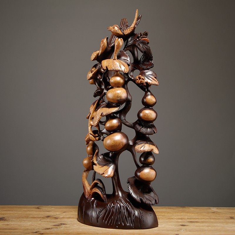 黑檀木雕五福临门葫芦摆件实木质家居客厅装饰工艺品乔迁新居送礼,家居饰品,木雕,淘宝优惠券,粉丝福利购,淘宝优惠卷