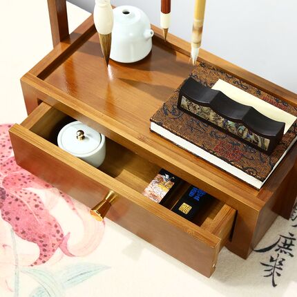 赋比兴 楠木抽屉多功能笔挂 多功能书法置物架 新中式桌面笔架简