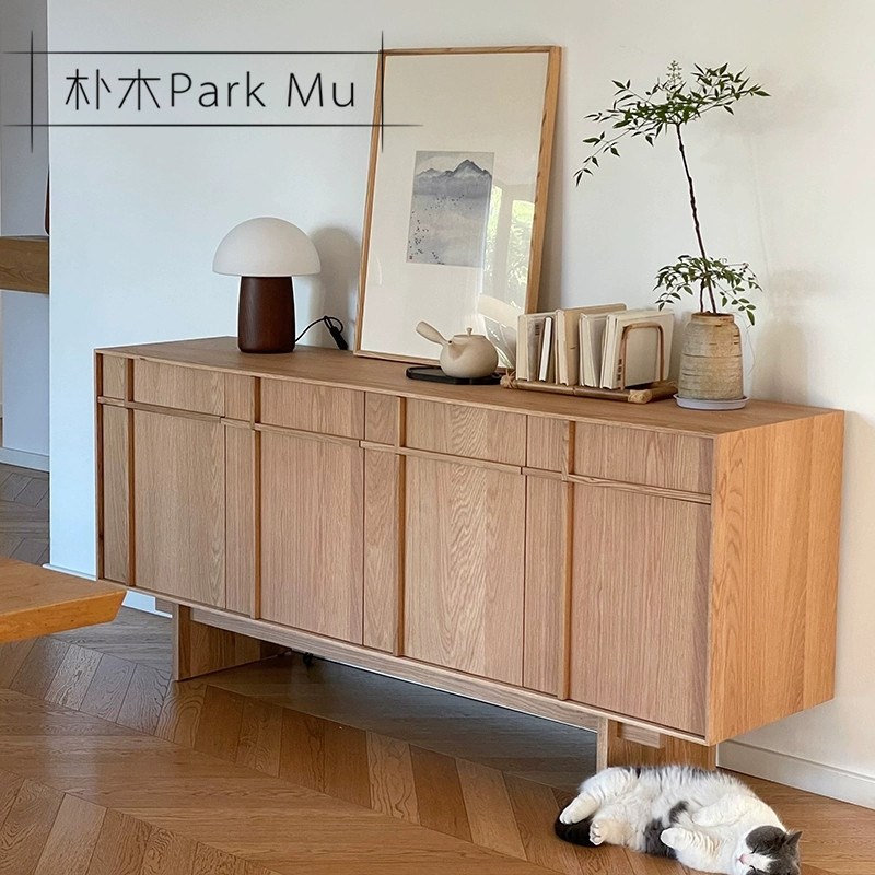 朴木实木餐边柜中古柜子复古风储物柜斗柜客厅玄关柜入户装饰柜