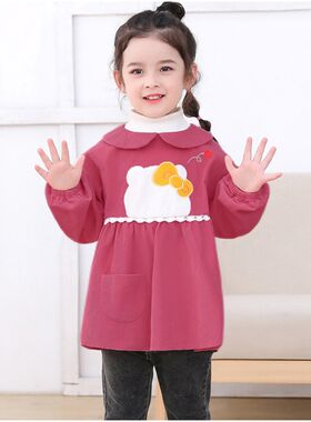 女宝宝灯芯绒长袖罩衣春秋冬女童护衣防水防脏倒褂新吃饭衣画画衣