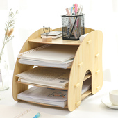 简约办公桌面木质收纳架大号抽屉文件夹文具室木质储物书桌置物架
