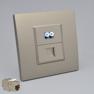 深灰色网络光纤lc面板86型六类千兆七类万兆网线插LC光钎墙壁插座