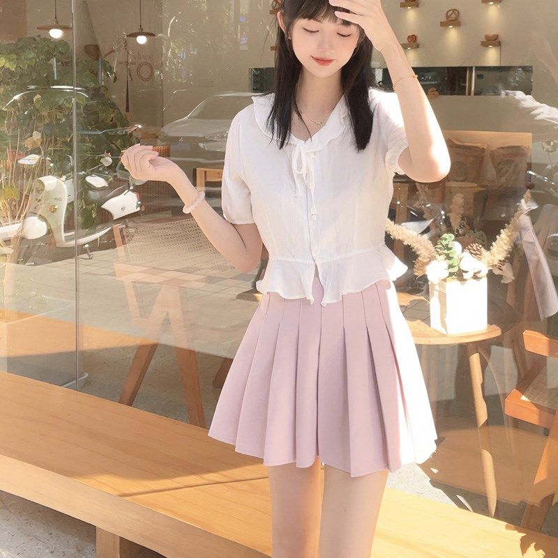 黄色百褶裙女防走光学院风短裙子春夏高腰a字显瘦jk半身裙裤短款