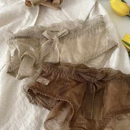 欧美法式浪漫小性感网纱蕾丝蝴蝶结内裤春夏薄款透气中腰三角裤女