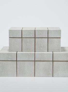 现代创意轻奢灰色米色PU皮首饰盒收纳盒装饰盒饰品摆件梳妆台卧室