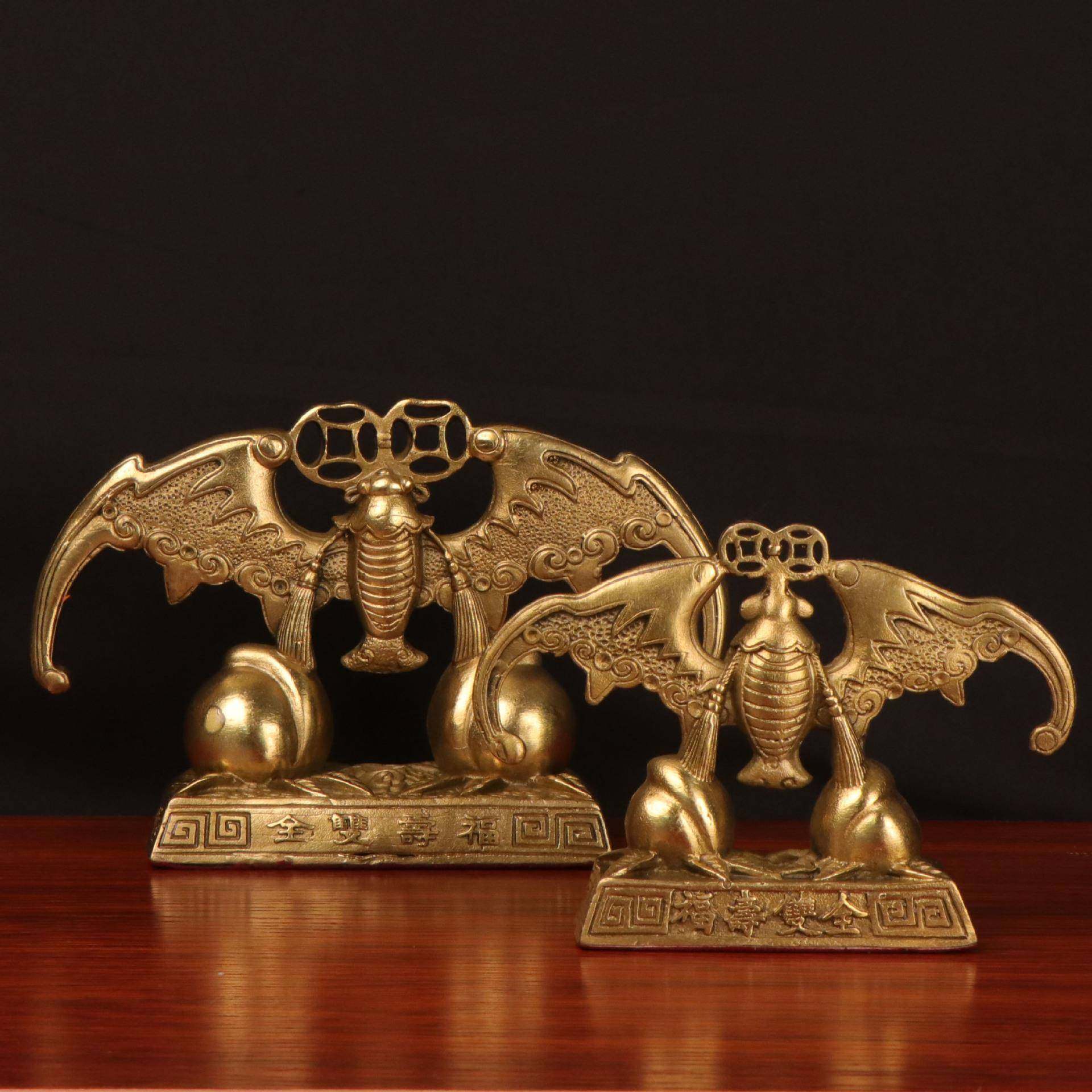 杨铜记 铜蝙蝠寿桃 铜福寿双全 家居办公室铜摆 蝙蝠 福寿双全