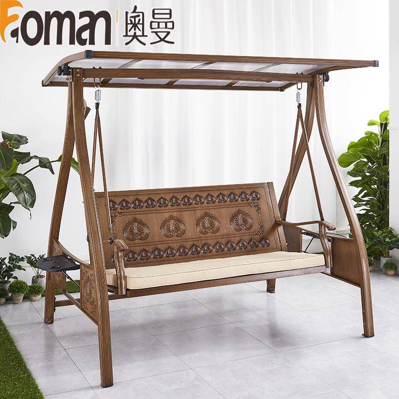 铸铝户外秋千室外庭院摇椅成人家用双人吊椅阳台太阳能铁艺荡秋千