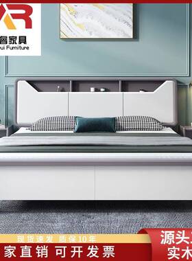 白色实木床1.8米双人床现代简约1.5m主卧经济型储物民宿高箱婚床