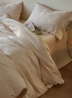 秋冬加厚全棉磨毛四件套浮雕提花纯棉被套1.2m床笠床品蓝紫色