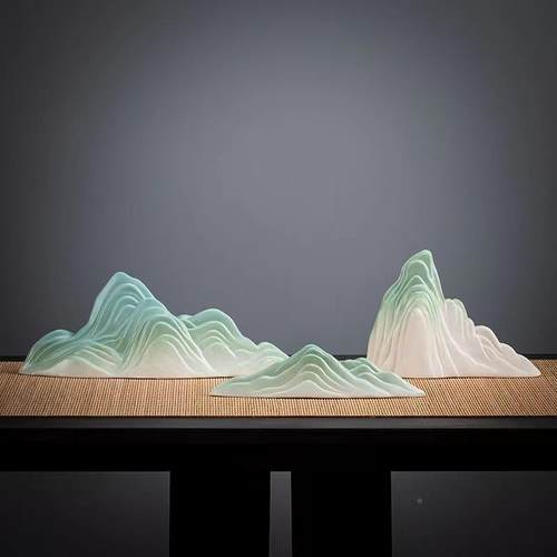 瓷千里江山意假山陶摆件WDC新中式禅居关家软装玄鱼缸造景桌面装