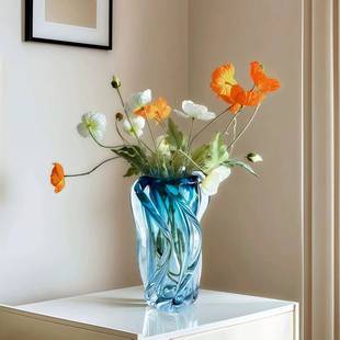 新加勤20瓶25新.款轻奢手工琉意璃花玄关家样板居间创扭纹插花摆