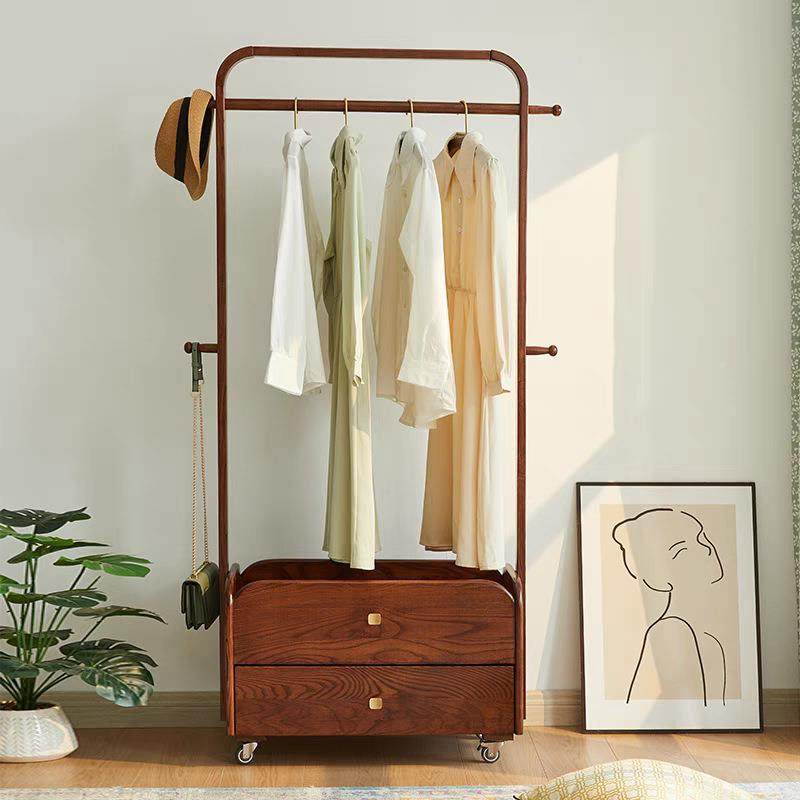 北欧实木床头柜衣一体衣帽架落置地卧室客厅挂约TKW架简多功能物