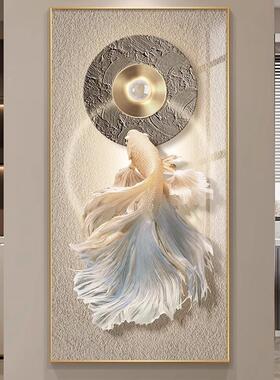 好运锦鲤档画入玄关户装饰画高走廊过道挂画高级感客厅景背墙CTY