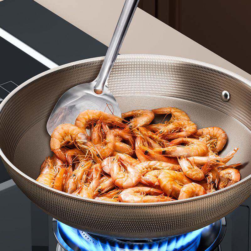 双面用ACGYB耐磨锅钛盾不粘锅家用炒钛灶菜锅不锈钢炒锅通炉平底