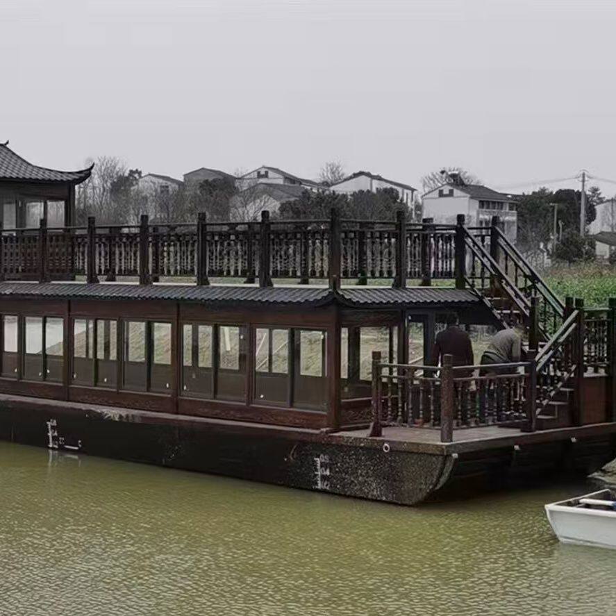 大型画舫船水上餐饮木船观光电动游船餐厅木船定制款下单询价