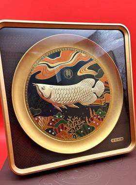 新画中金式礼品银创意艺术摆件仿金01箔龙鱼招财金客厅办公墙壁挂