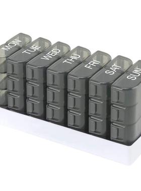 新塑品料WIP药盒56格月日药盒黑色旅七行分类每分格药盒小药盒