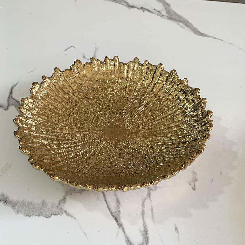 瓷金色陶雪不花盘规则形状首盘收饰纳盘样板房酒店展厅样板OII间