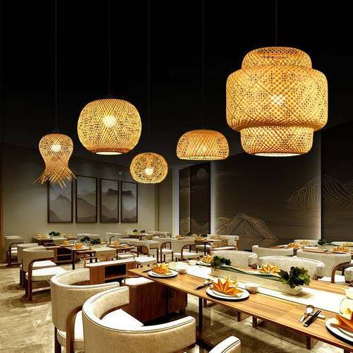 复中风竹编吊灯古藤帽艺草灯古具竹艺茶室饭店餐厅火595锅店灯笼